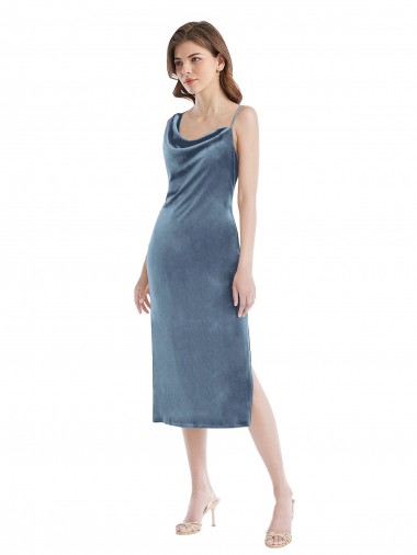 Cheap Midi Length Asymmetrical One Shoulder Velvet Slip Bridesmaid Dress / Prom Dress Perth