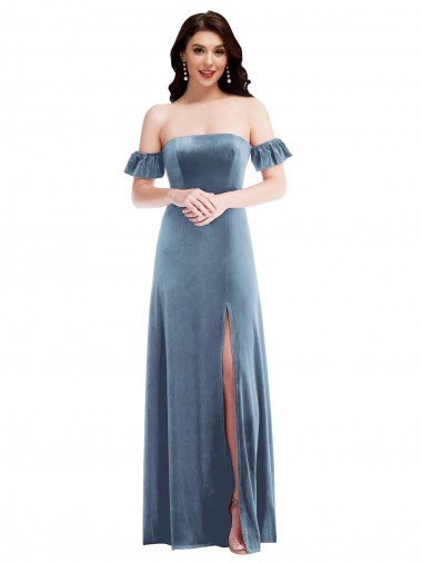 Cheap Ruffle Sleeve Off the Shoulder Velvet Maxi Bridesmaid Dress / Prom Dress Perth