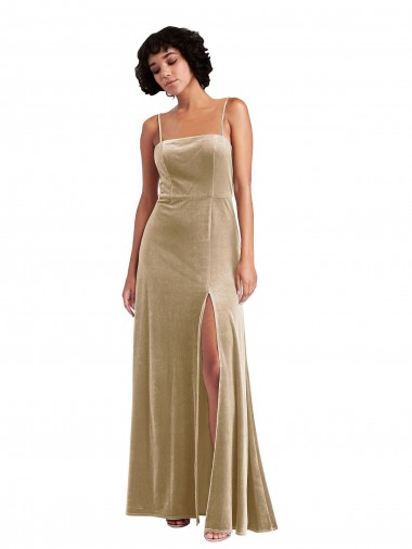 Cheap Square Neck Formal Velvet Maxi Bridesmaid Dress / Prom Dress with Front Slit Perth