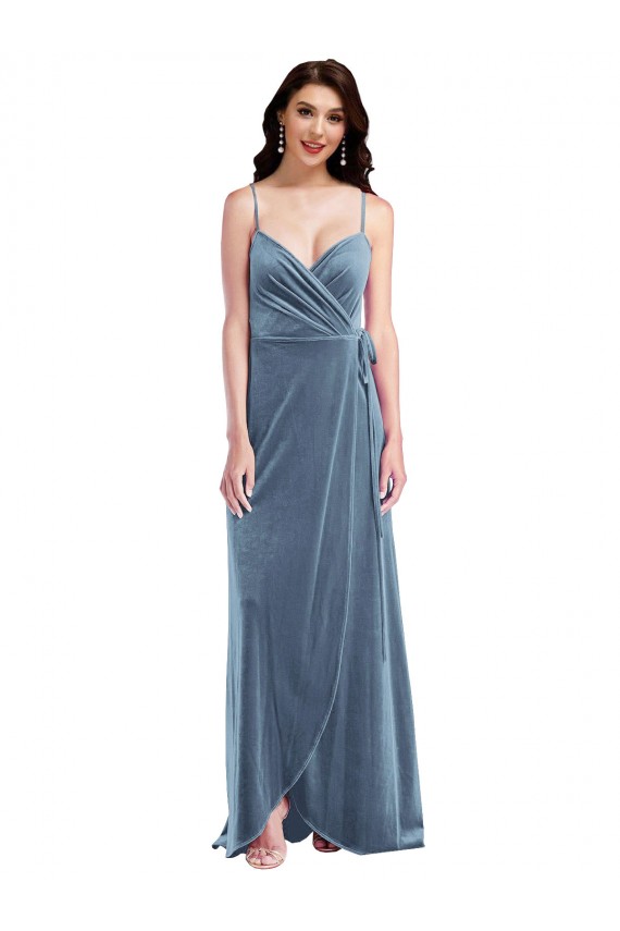 Velvet Wrap Maxi Bridesmaid Dress / Prom Dress with Pockets