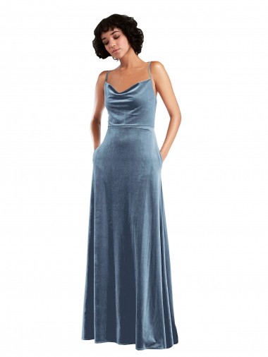 Cheap Sleek Cowl Neck Velvet Maxi Bridesmaid Dress / Prom Dress with Pockets Perth