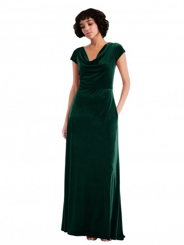 Cheap Cowl Neck Cap Sleeve Velvet Maxi Bridesmaid Dress / Prom Dress with Pockets Perth