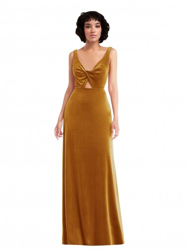 Cheap Twist Front Cutout Velvet Maxi Bridesmaid Dress / Prom Dress with Pockets Perth