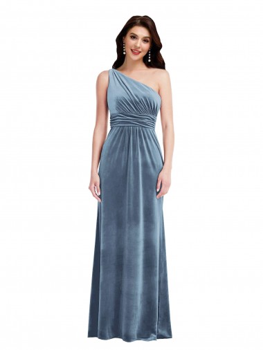 Cheap One Shoulder Draped Velvet Maxi Bridesmaid Dress / Prom Dress Perth