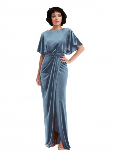 Cheap Flutter Sleeve Open Back Velvet Maxi Bridesmaid Dress / Prom Dress with Draped Wrap Skirt Perth