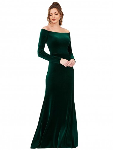 Cheap Off the Shoulder Long Sleeves Formal Stretch Velvet Bridesmaid Dress / Prom Dress Perth