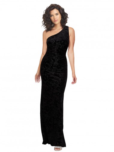 Cheap One Shoulder Long Sheath Sleeveless Floral Velvet Bridesmaid Dress Perth