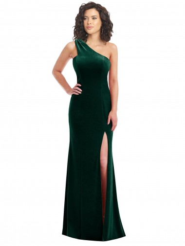 Cheap One Shoulder Velvet Trumpet Bridesmaid Dress / Prom Dress with Front Slit Perth