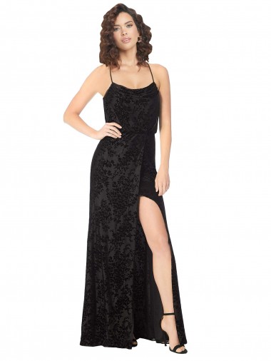 Cheap Floral Velvet Cowl Neck Bridesmaid Dress with Skirt Slit Perth