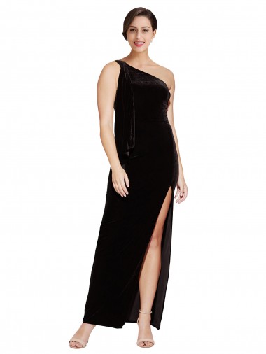Cheap One Shoulder Long Formal Velvet Bridesmaid Dress / Prom Dress with Side Split and Shoulder Tie Perth