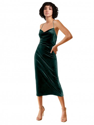Cheap Midi Cocktail Length Sleek Cowl Neckline Short Formal Velvet Bridesmaid Dress / Prom Dress Perth